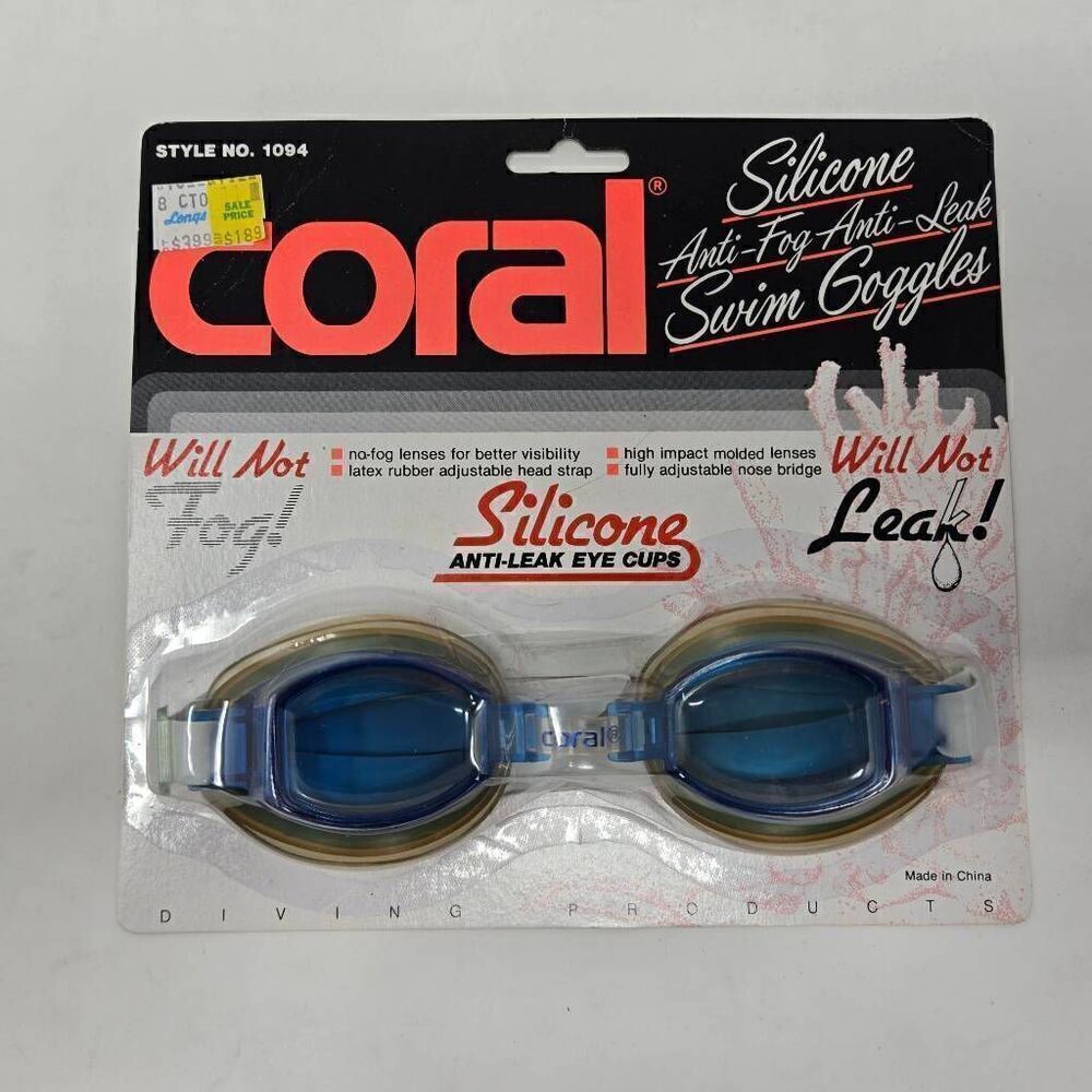 CORAL VINTAGE SILICONE ANTI FOG ANTI LEAK SWIM GOGGLES STYLE 1094 LONGS DRUGS